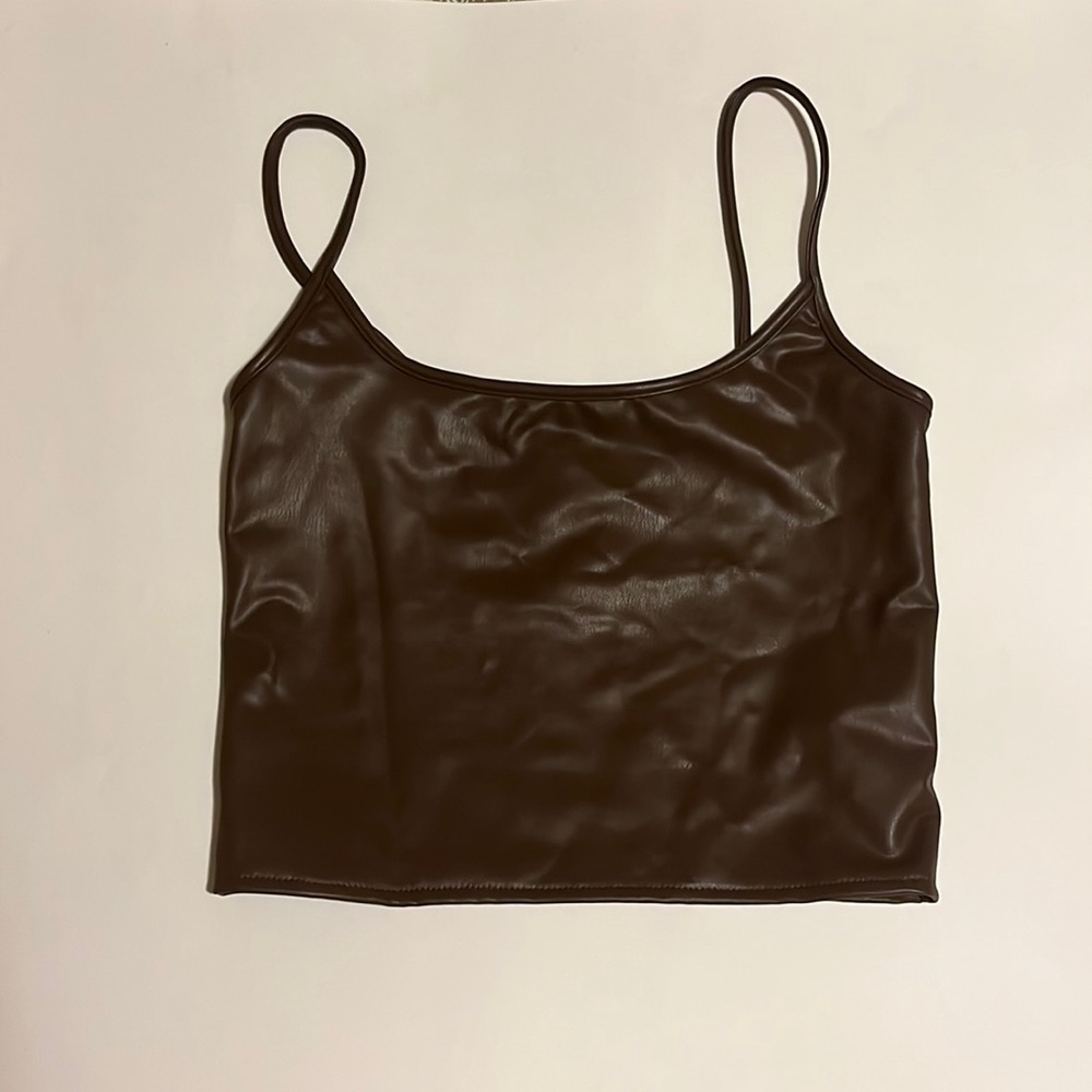 Brown Faux Leather Tank Top